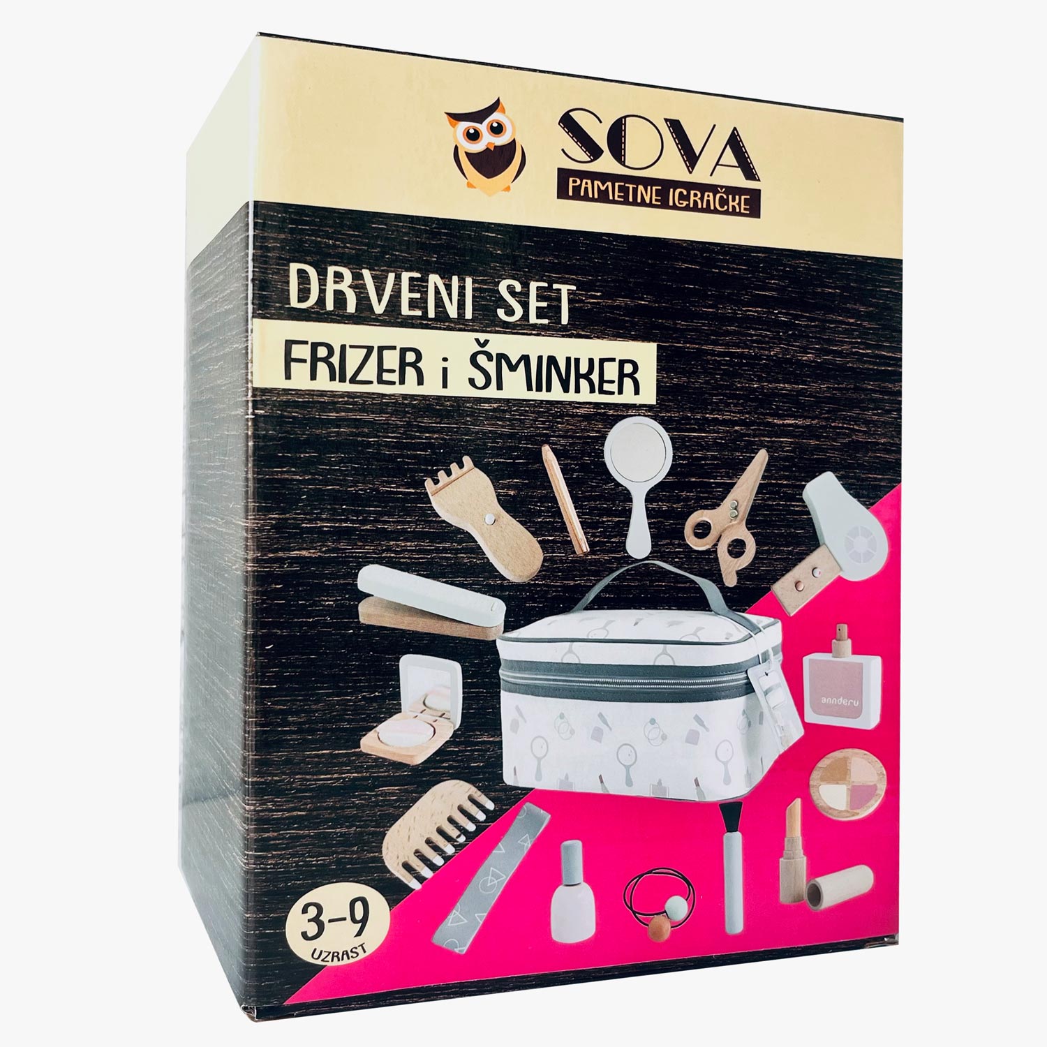 SOVA DRVENI SMINKERSKI I KOZMETICKI SET U TORBI